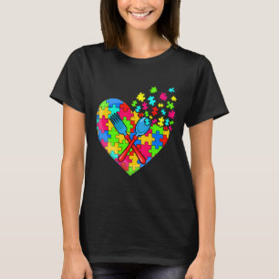 Chef Heart Puzzle Pieces Support Autism Awareness T-Shirt