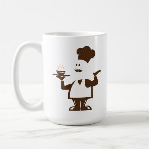 Chef holding a bowl of soup coffee mug