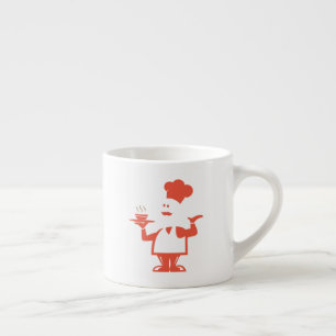 Chef holding a bowl of soup espresso cup