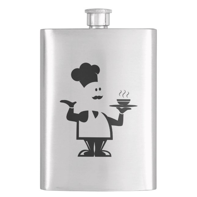 Chef holding a bowl of soup hip flask (Front)