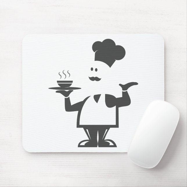 Chef holding a bowl of soup mouse pad (With Mouse)