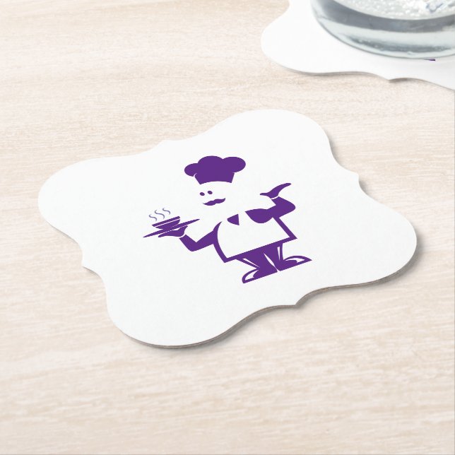 Chef holding a bowl of soup paper coaster (Angled)