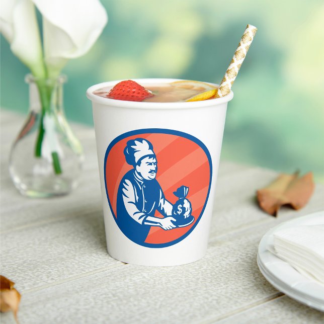 Chef Holding Money Bag Restaurant Finance  Paper Cups (Creator Uploaded)