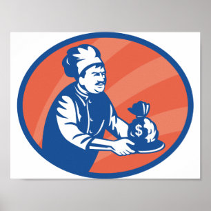 Chef Holding Money Bag Restaurant Finance  Poster