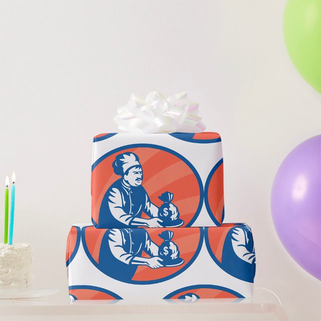 Chef Holding Money Bag Restaurant Finance  Wrapping Paper (Creator Uploaded)