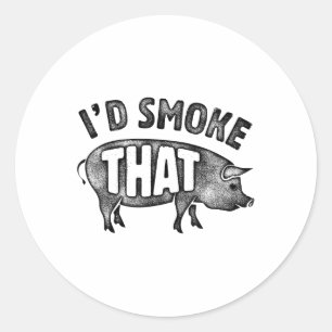 Chef Id Smoke That Pig Pork Bbq Barbecue Men Women Classic Round Sticker