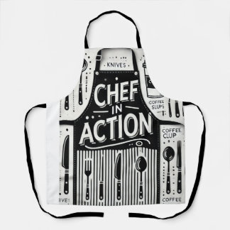 Chef in Action Apron: Bold Black and White Kitchen Apron