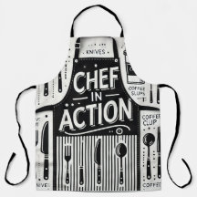 Chef in Action Apron: Bold Black and White Kitchen