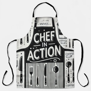 Chef in Action Apron: Bold Black and White Kitchen Apron