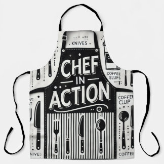 Chef in Action Apron: Bold Black and White Kitchen Apron