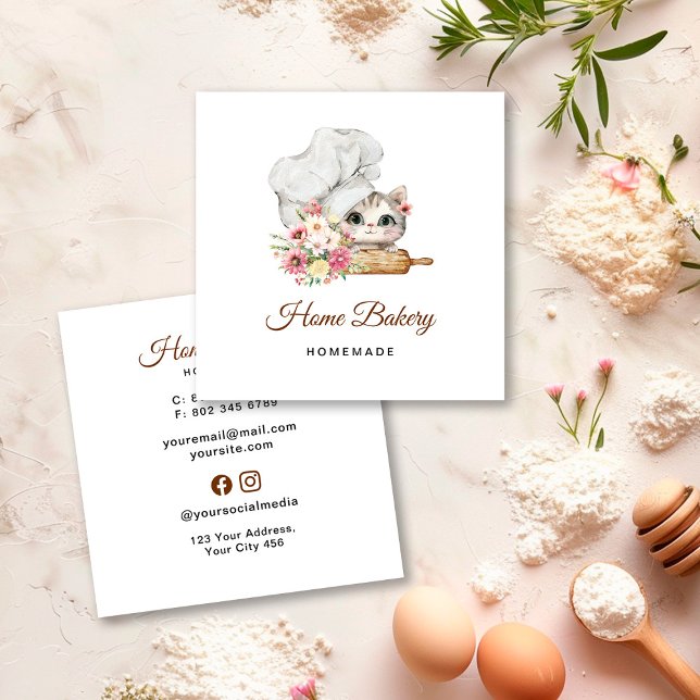 Chef Kitten Bakery Square Business Card (Creator Uploaded)
