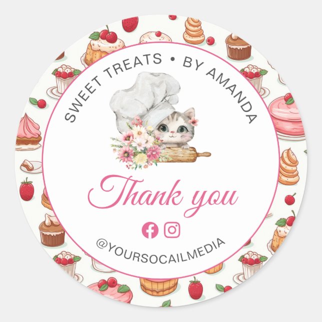 Chef Kitten Bakery Thank you Classic Round Sticker (Front)