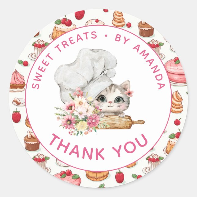 Chef Kitten Bakery Thank you Classic Round Sticker (Front)