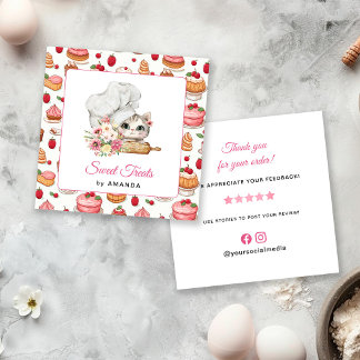 Chef Kitten Bakery Thank you Square Business Card