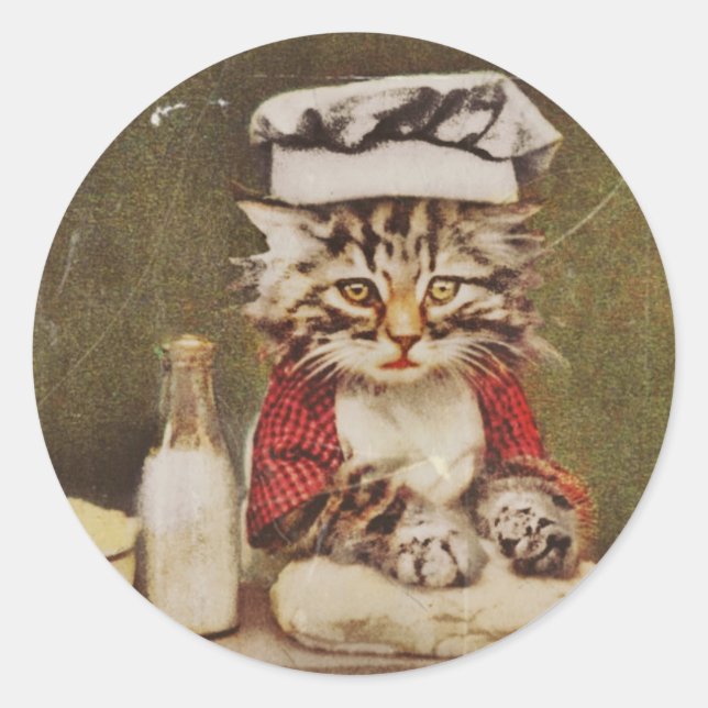 Chef Kitten Making Bread Classic Round Sticker (Front)