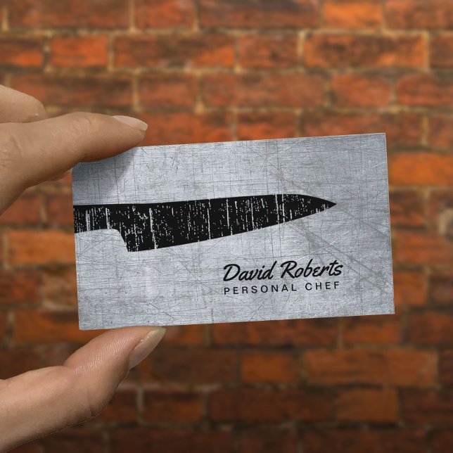 Chef Knife Catering Restaurant Grunge Metal Business Card (Creator Uploaded)