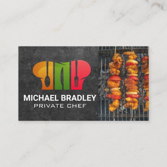 Chef Knife | Food on the Grill | Chef Hat Business Card (Front)