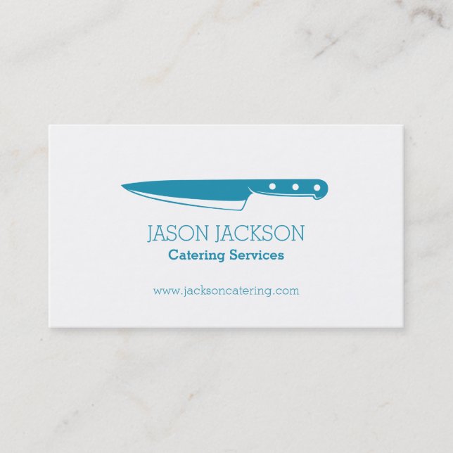 Chef knife teal graphic catering business cards (Front)