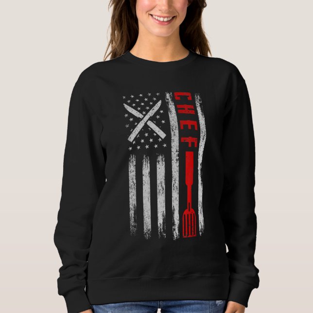 Chef Knife Usa Patriotic Cook American Flag 4th Of Sweatshirt (Front)