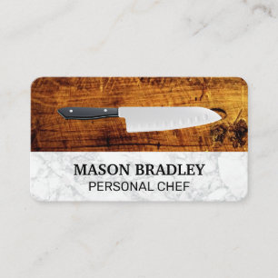 Chef Knife   Wood Background Business Card