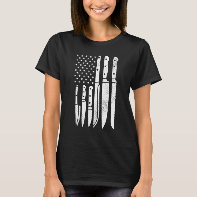 Chef Knives Cooking Utensil Cook Cooking Us Flag J T-Shirt (Front)