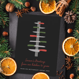 Chef Knives Illustrated Christmas Tree Restaurant Holiday Card