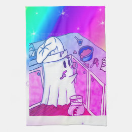 Chef Kurt Kitchen Towel - Cute Ghost with Rainbow