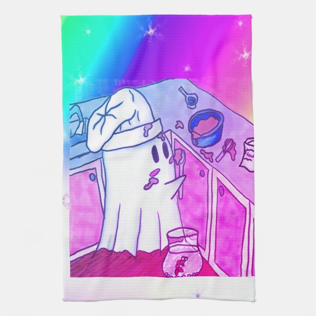 Chef Kurt Kitchen Towel - Cute Ghost with Rainbow (Vertical)