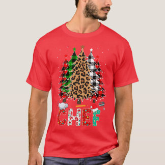 Chef Leopard Red White Green Plaid Christmas Trees T-Shirt