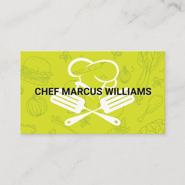 Chef Logo | Food Pattern Business Card (Front)