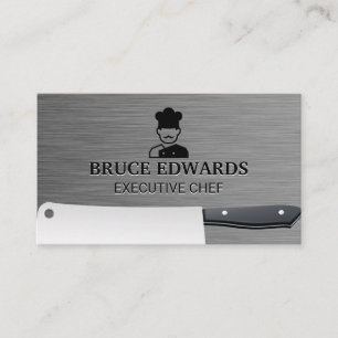 Chef Logo Metallic Butcher Knife Business Card