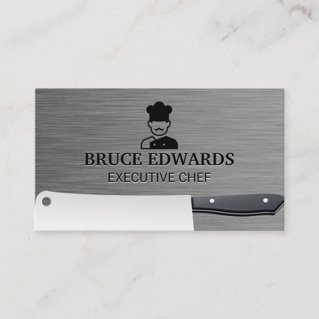 Chef Logo | Metallic Butcher Knife  Business Card (Front)
