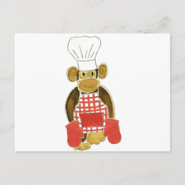 Chef Monkey Red Postcard (Front)