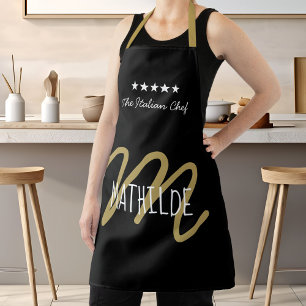 Chef Monogram Black Gold Modern Typography Name Apron