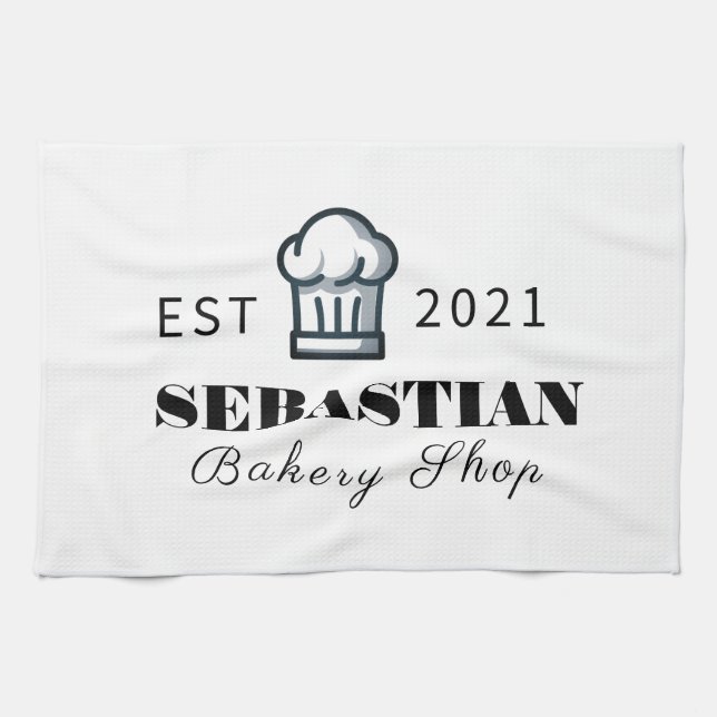  Chef Name Bakery Shop logo Tea Towel (Horizontal)