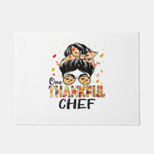 Chef One Thankful Messy Bun Women Thanksgiving Fal Doormat