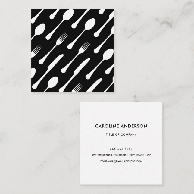 Chef or catering business cards - black cutlery (Front/Back)