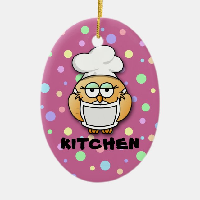 chef owl 2 ceramic ornament (Front)