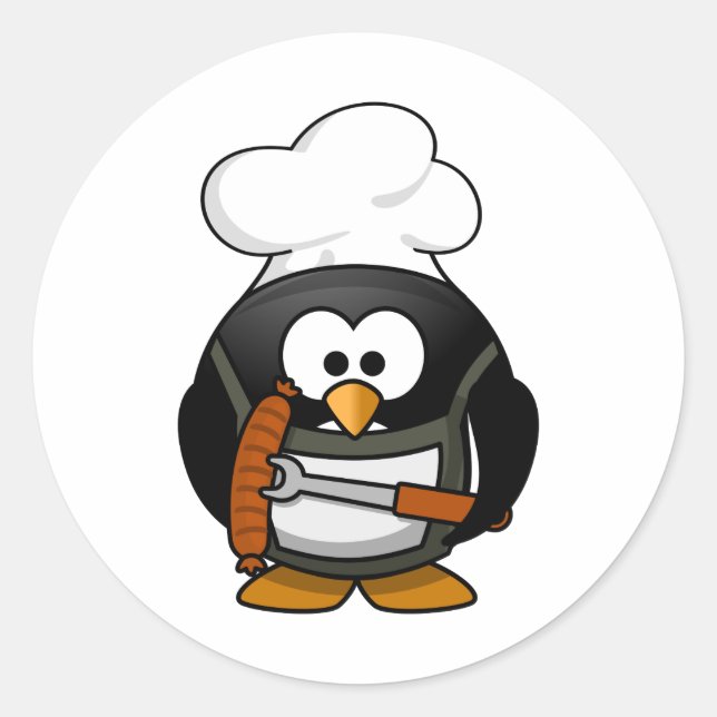 Chef Penguin Cartoon Classic Round Sticker (Front)