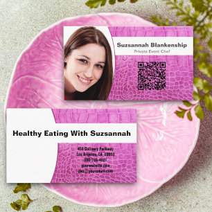 Chef Pink Leather Texture Custom Photo QR Code Business Card
