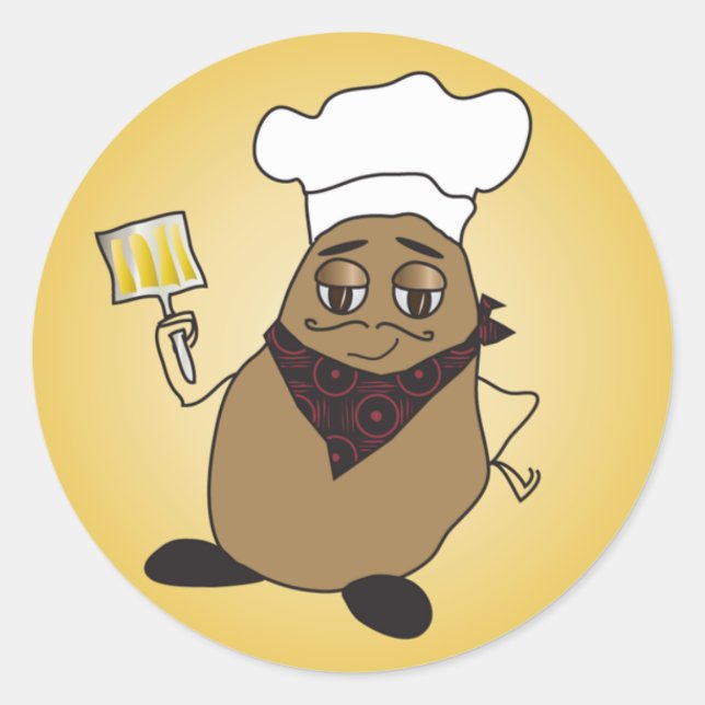 Chef Potato Stickers. Classic Round Sticker (Front)