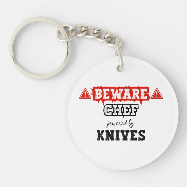 Chef Powered By Knives | Funny Culinary Humour Key Ring (Front)