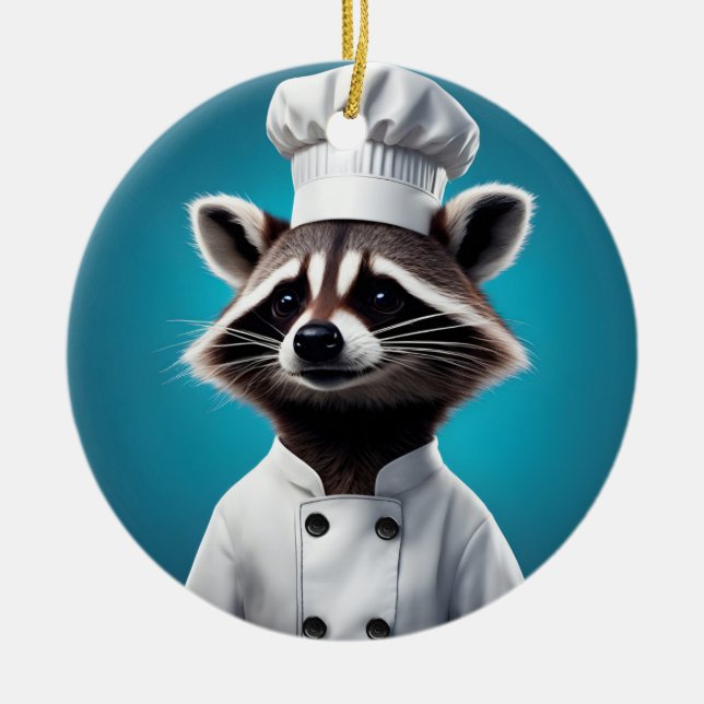 Chef Racoon Ceramic Ornament (Front)