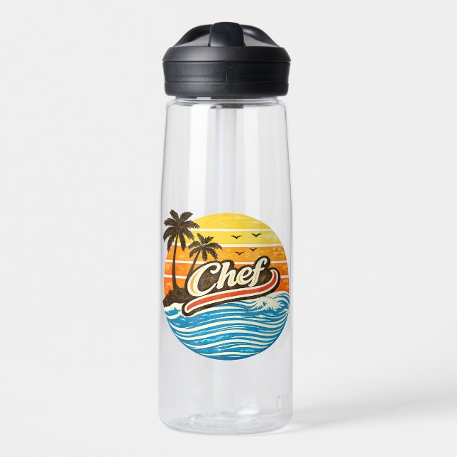Chef Retro Sunset Design Water Bottle (Front)