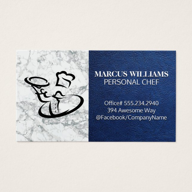 Chef Serving Food | Blue Leather Marble (Front)