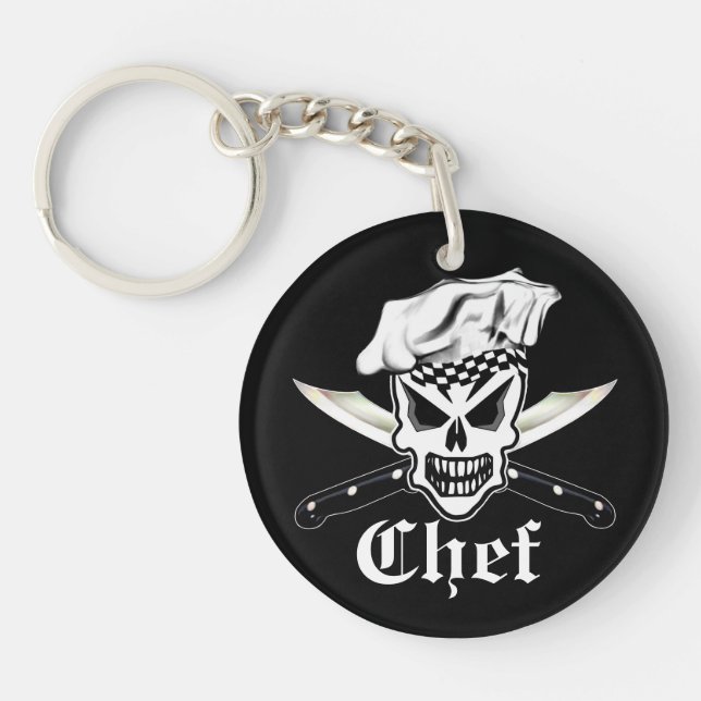Chef Skull 2 and Crossed Chef Knives Key Ring (Front)