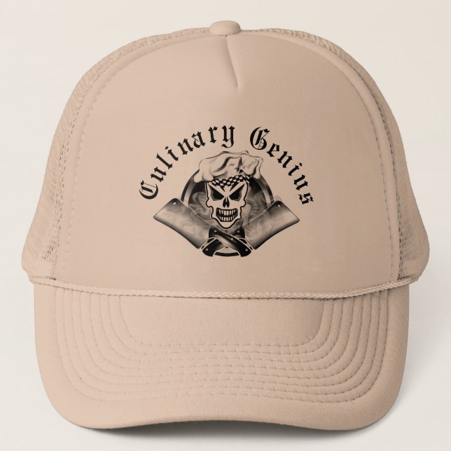 Chef Skull 2 and Crossed Cleavers 2 Trucker Hat (Front)