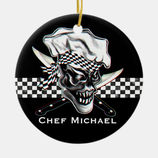 Chef Skull 5 Ceramic Tree Decoration (Front)
