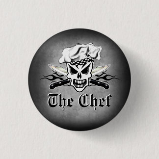 Chef Skull adn Flaming Chef Knives 2 3 Cm Round Badge