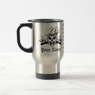 Chef Skull adn Flaming Chef Knives 2 Travel Mug